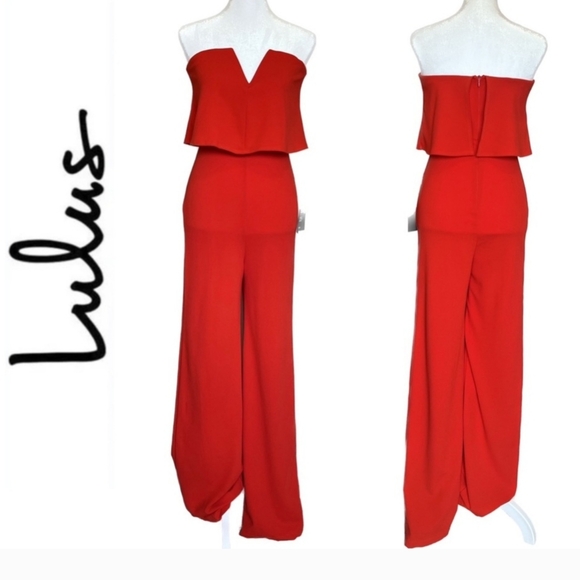 Lulu's Power of Love Red Strapless Jumpsuit Fitted Flared Leg NWT MED - Picture 16 of 16